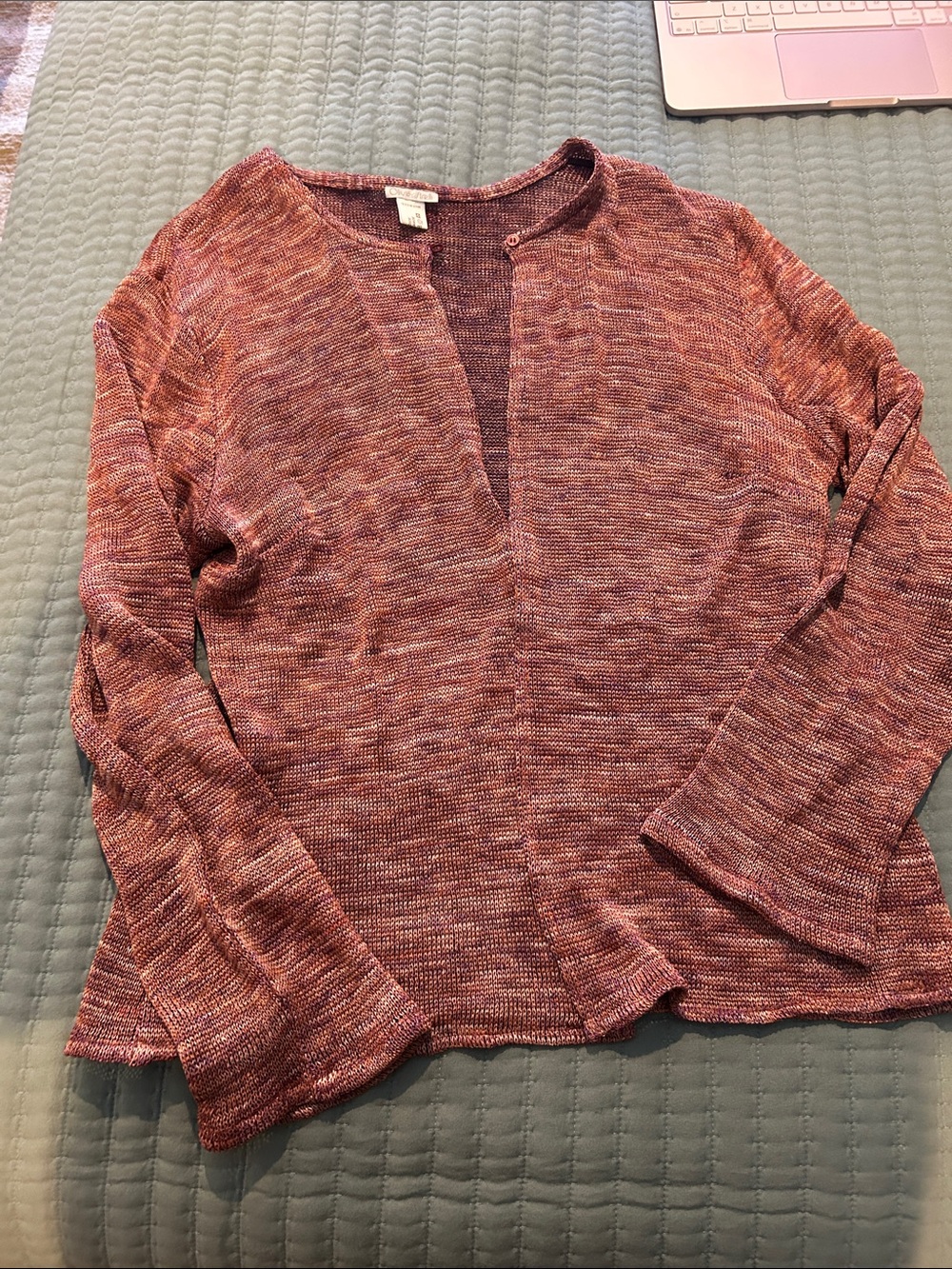 Y2K Olivier Strelli Lightweight Open Front Knit Cardigan - Heathered Rose